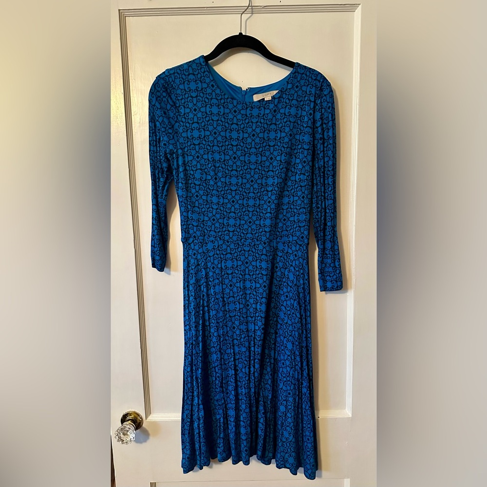 LOFT Blue and Black Long Sleeve Dress